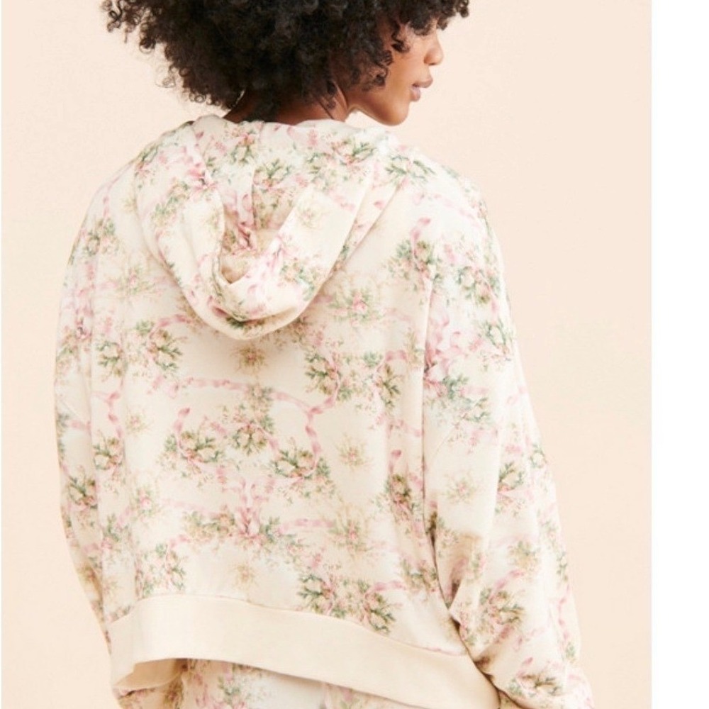 Selkie x Free People Zip-Up All Day Pillow Ivory Floral Hoodie Jacket Size Small - Picture 3 of 5